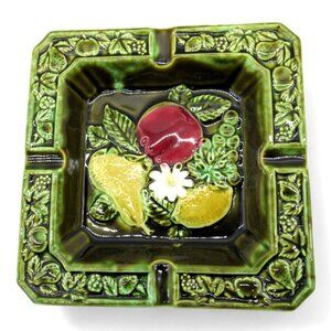 Vintage JAPANESE Ceramic ASHTRAY With Fruit Design And Green Border